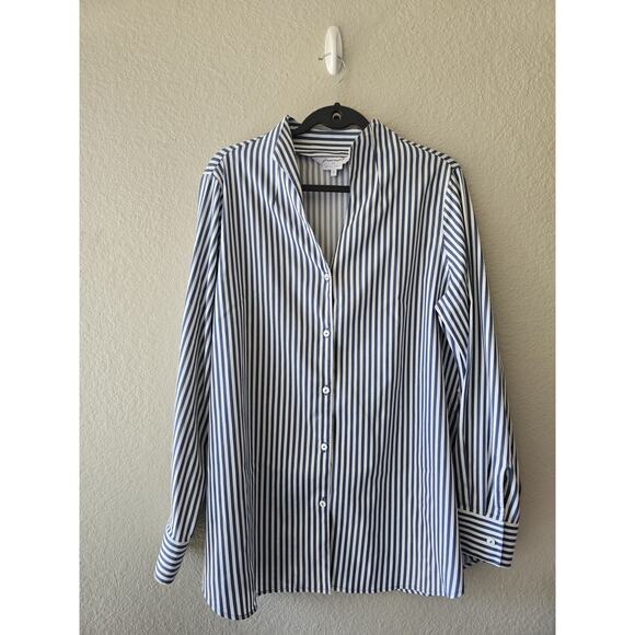 Foxcroft Tops - Foxcroft non-iron stretch striped button-up blouse blue white size 14